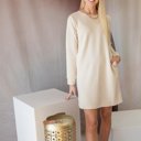  Textured Long Sleeve Side Pockets Shift Dress