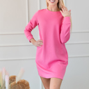  Textured Long Sleeve Side Pockets Shift Dress
