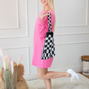  Textured Long Sleeve Side Pockets Shift Dress