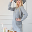  Textured Long Sleeve Side Pockets Shift Dress