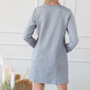  Textured Long Sleeve Side Pockets Shift Dress