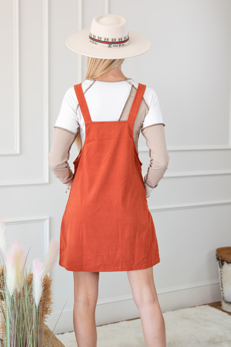 Front Pockets Corduroy Overall Dress