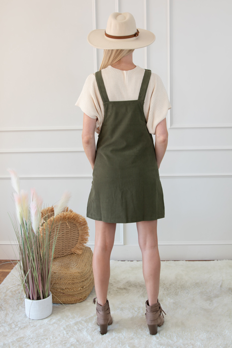 Front Pockets Corduroy Overall Dress