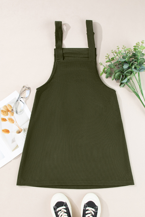 Front Pockets Corduroy Overall Dress
