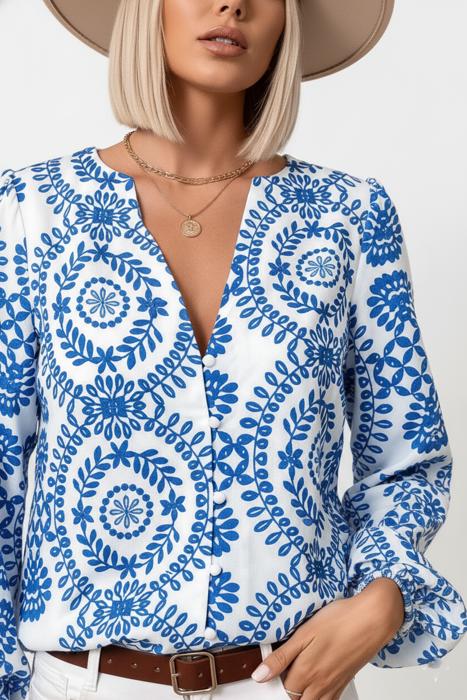 Bohemian Vine Print Puff Sleeve Blouse | S-XL