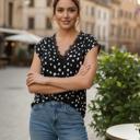  Lace V-Neck Polka Dot Top | S-XL