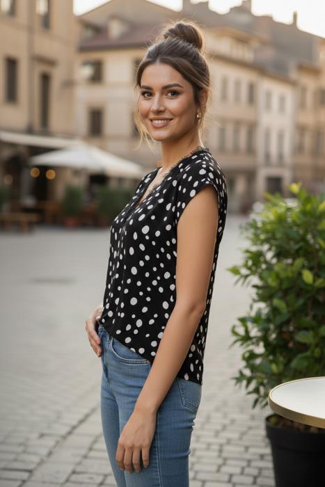 Lace V-Neck Polka Dot Top | S-XL