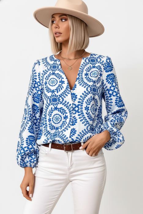 Bohemian Vine Print Puff Sleeve Blouse | S-XL