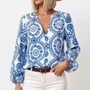  Bohemian Vine Print Puff Sleeve Blouse | S-XL