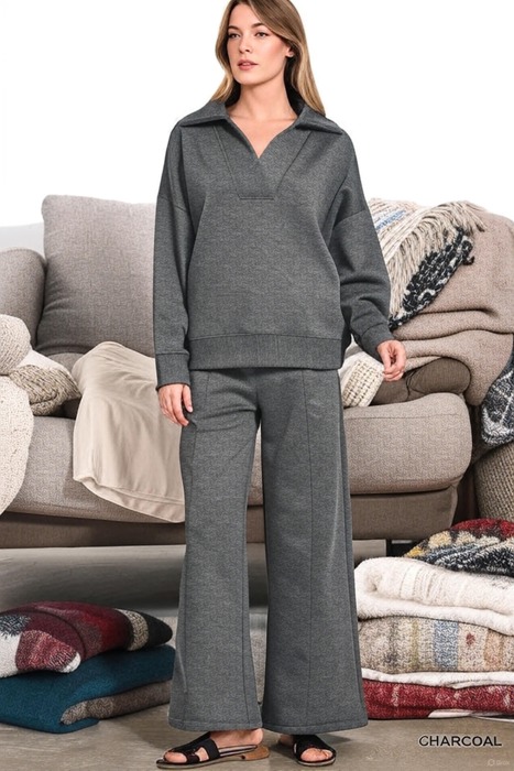 MY DREAM LIFE | Cozy Scuba Collared Pullover & Pants Set