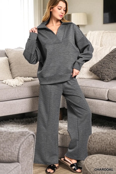 MY DREAM LIFE | Cozy Scuba Collared Pullover & Pants Set