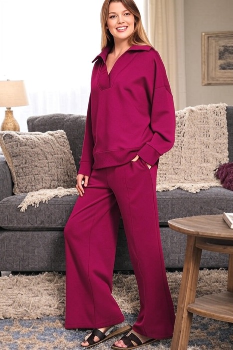 MY DREAM LIFE | Cozy Scuba Collared Pullover & Pants Set