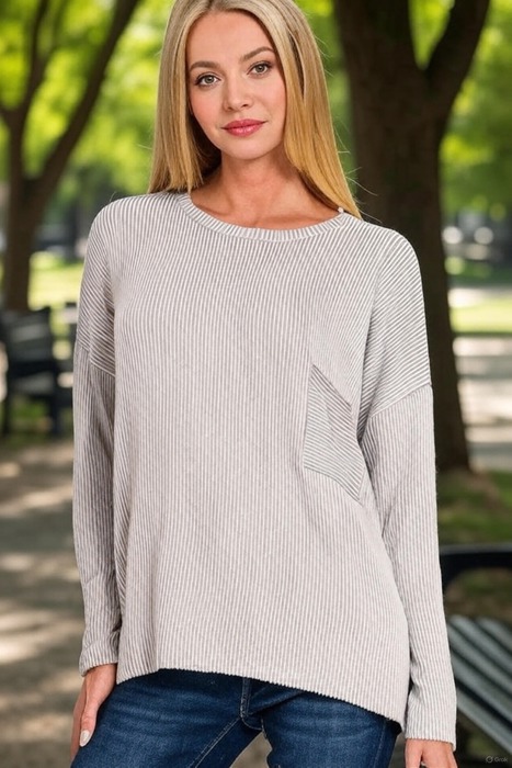 MY DREAM LIFE | Ribbed Striped Oversized Long Sleeve Top