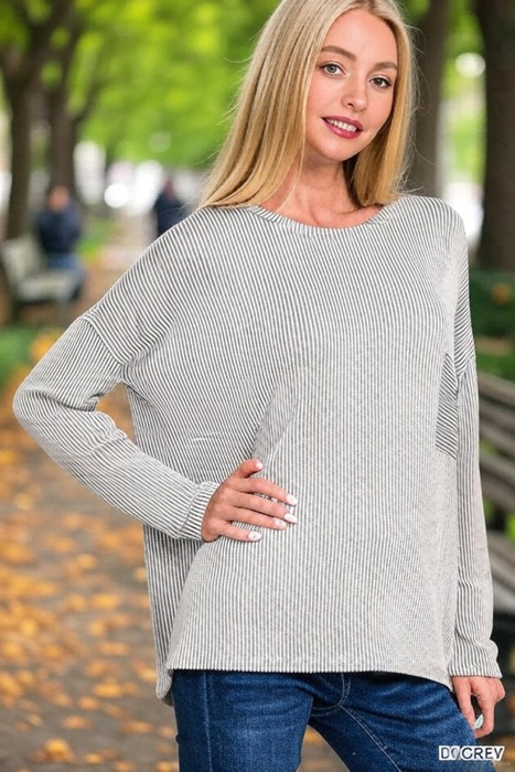 MY DREAM LIFE | Ribbed Striped Oversized Long Sleeve Top