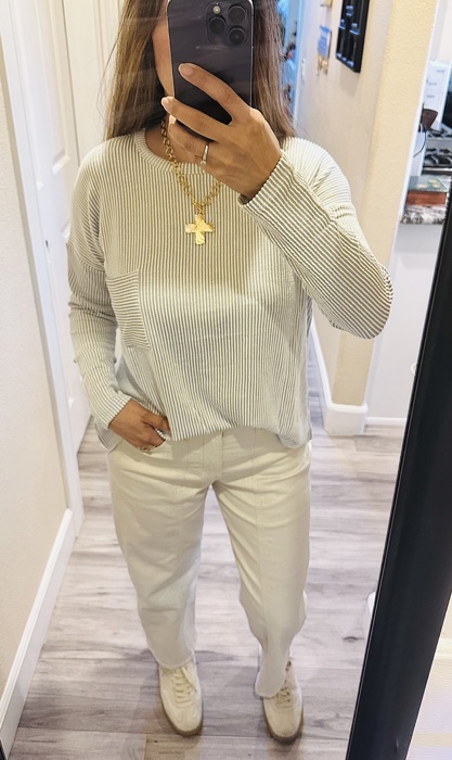 MY DREAM LIFE | Ribbed Striped Oversized Long Sleeve Top