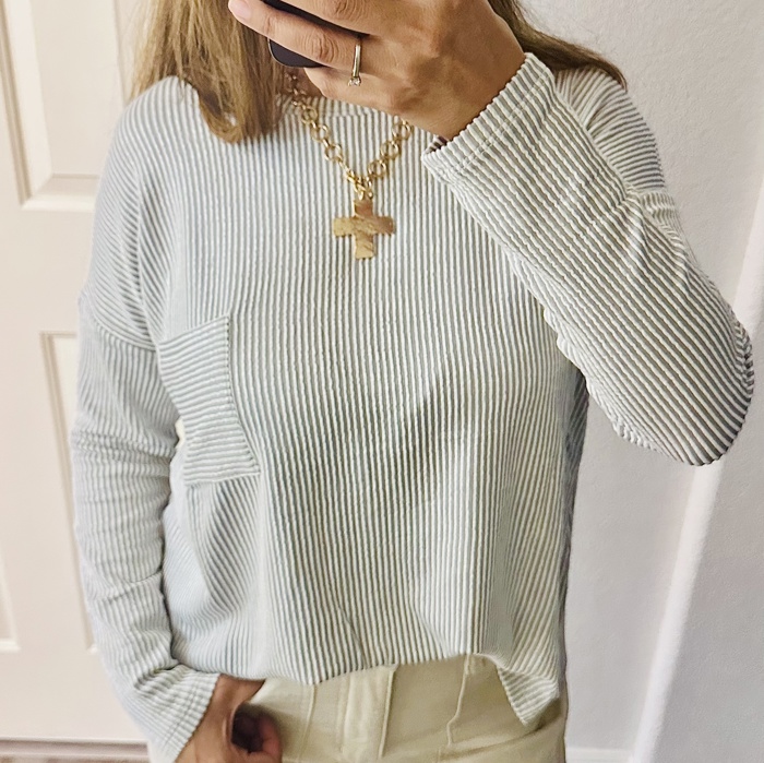 MY DREAM LIFE | Ribbed Striped Oversized Long Sleeve Top