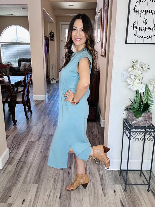 Round Neck Short Sleeve Midi Dress | S-XL