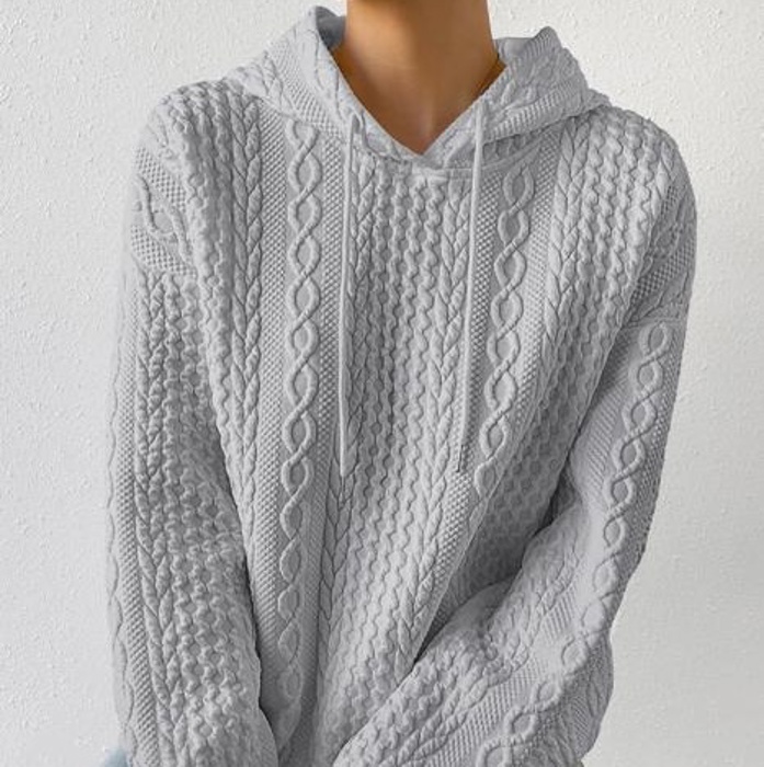 Cable Textured Drawstring Hoodie | S-XL