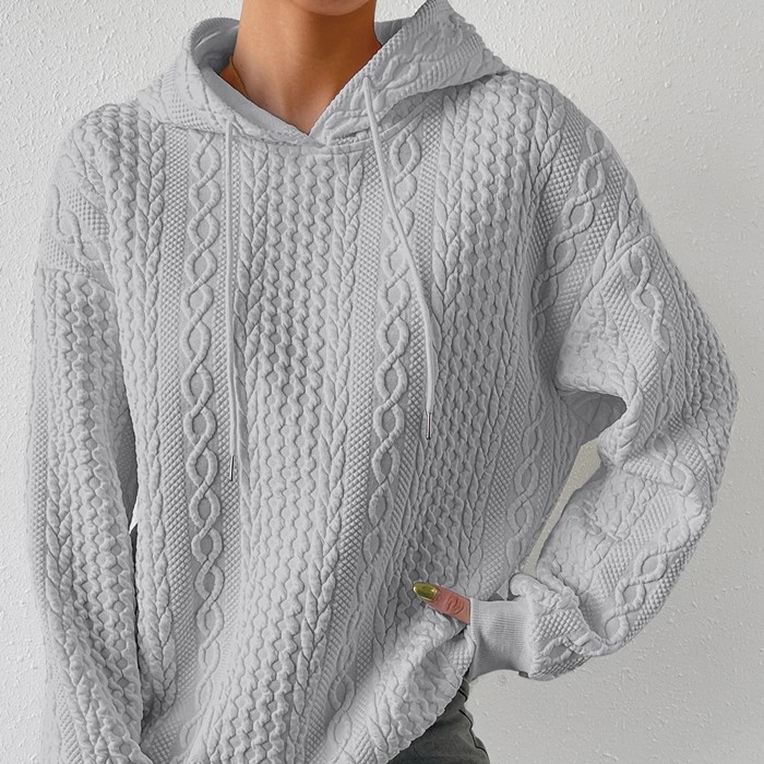 Cable Textured Drawstring Hoodie | S-XL