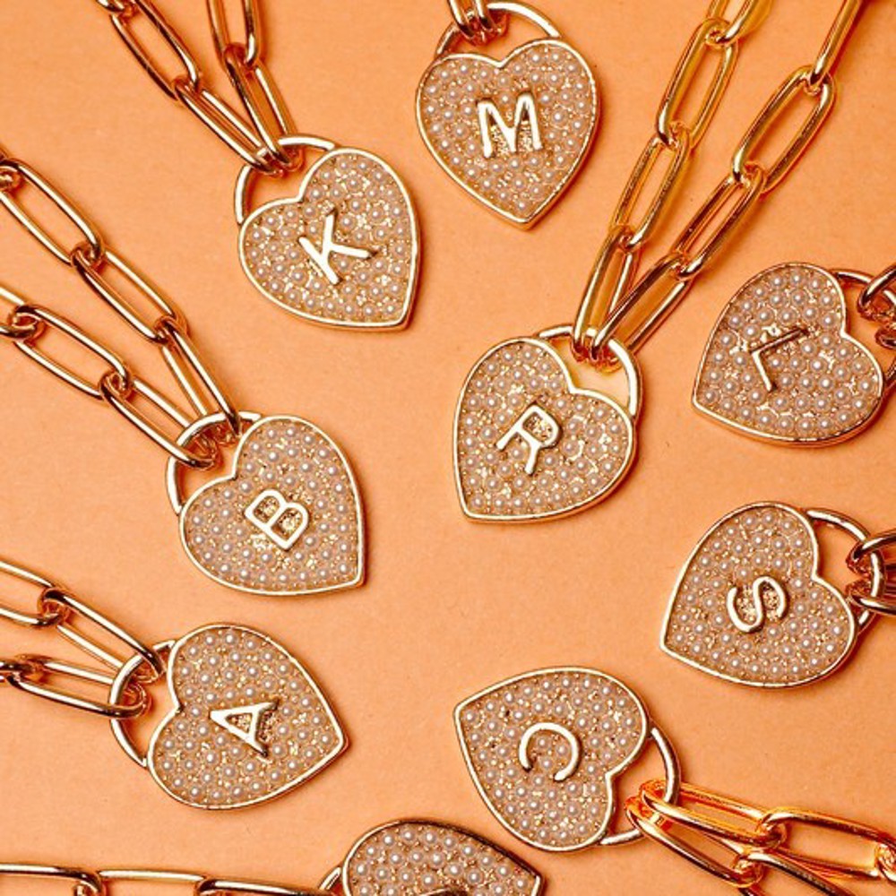 Initial Heart Lock Charm Necklace | Free Shipping