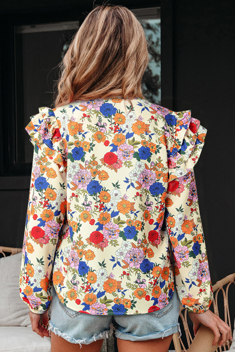 MY DREAM LIFE | Shoulder Charm Ruffle Floral Blouse | S-XL