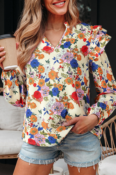 MY DREAM LIFE | Shoulder Charm Ruffle Floral Blouse | S-XL