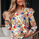  MY DREAM LIFE | Shoulder Charm Ruffle Floral Blouse | S-XL