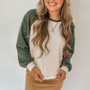  Waffle Color Block Raglan Sleeve Top | S-XL