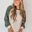  Waffle Color Block Raglan Sleeve Top | S-XL