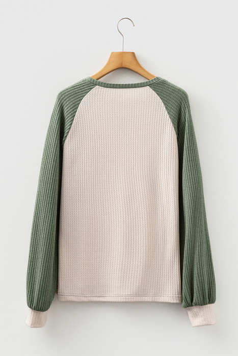 Waffle Color Block Raglan Sleeve Top | S-XL