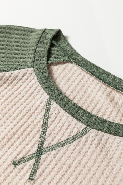 Waffle Color Block Raglan Sleeve Top | S-XL