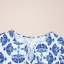  Geometric Print Tassel Drawstring  Blouse