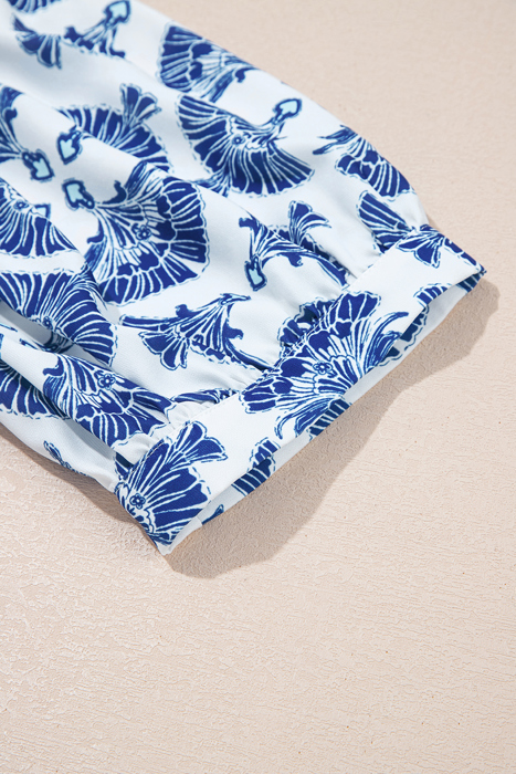 Geometric Print Tassel Drawstring  Blouse