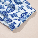  Geometric Print Tassel Drawstring  Blouse