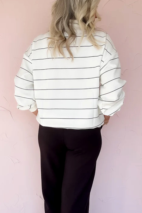 Buttery Zip V Neck Casual Stripe Print Long Sleeve Top