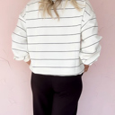  Buttery Zip V Neck Casual Stripe Print Long Sleeve Top