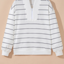  Buttery Zip V Neck Casual Stripe Print Long Sleeve Top