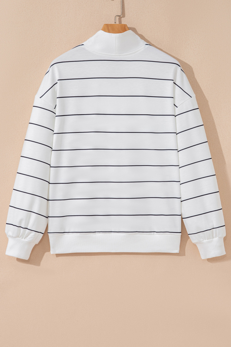 Buttery Zip V Neck Casual Stripe Print Long Sleeve Top