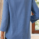  Notched V Neck Roll up 3/4 Sleeve Blouse | S-XL