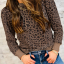   Ribbed Trim Leopard Print Long Sleeve Top | S-XL