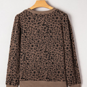   Ribbed Trim Leopard Print Long Sleeve Top | S-XL