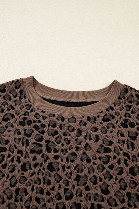  Ribbed Trim Leopard Print Long Sleeve Top | S-XL