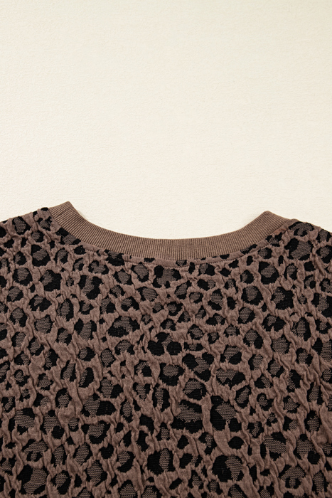  Ribbed Trim Leopard Print Long Sleeve Top | S-XL