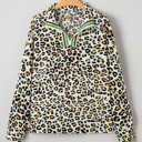  Leopard Print Contrast Striped V Neck Blouse | S-XL