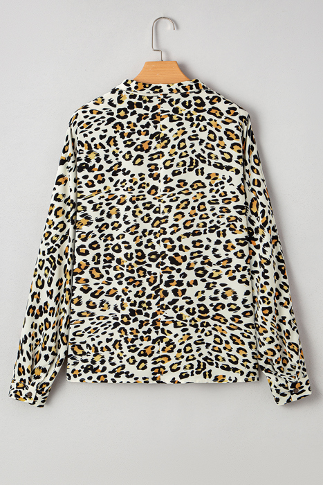 Leopard Print Contrast Striped V Neck Blouse | S-XL