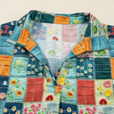  Boho Print Bloom Collared Roll up Sleeve Blouse | S-XL