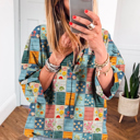  Boho Print Bloom Collared Roll up Sleeve Blouse | S-XL