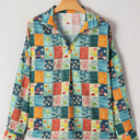  Boho Print Bloom Collared Roll up Sleeve Blouse | S-XL