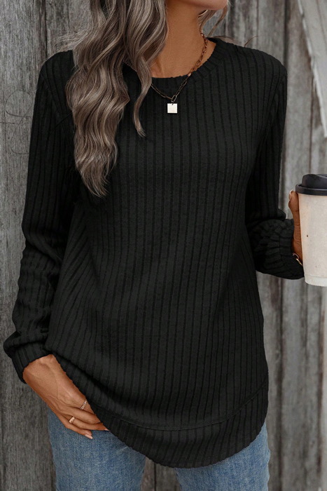 MY DREAM LIFE | Texture Rounded Hem Ribbed Knit Pullover | S-XL