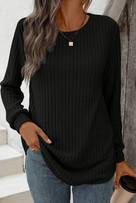 MY DREAM LIFE | Texture Rounded Hem Ribbed Knit Pullover | S-XL